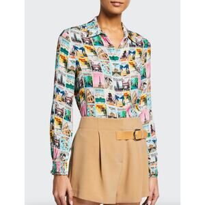 Alice + Olivia Willa Wanderlust Postcard Print Button Up Shirt Size S